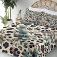thumbnail image 3 of Ambesonne Leopard Print Fitted & Top Sheet Set with Shams, Bold Eucalyptus Leaf, Camel and Laurel Green, 3 of 5