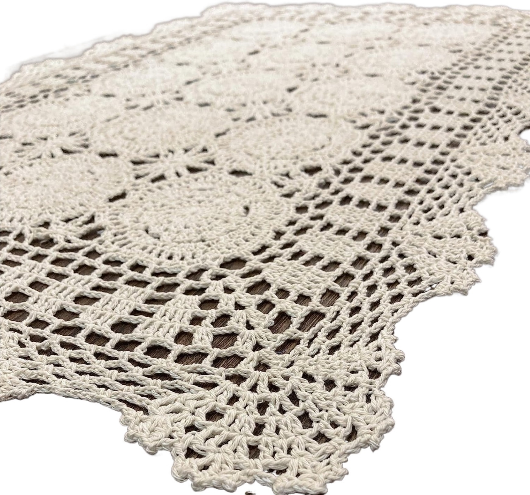 Rectangular Cotton Handwork Crochet Lace Table Runner Cloth Doilies, Table Centerpieces for Dining Room