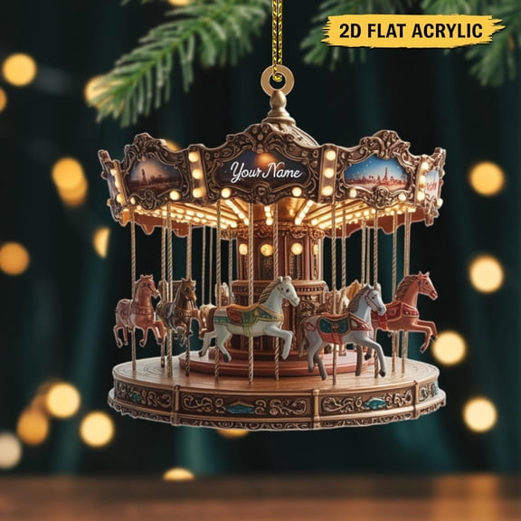 Vintage Carousel Horse Ornament Acrylic | Custom Name Holiday Tree Decor | Christmas Gift for Daughter, Niece or Collector