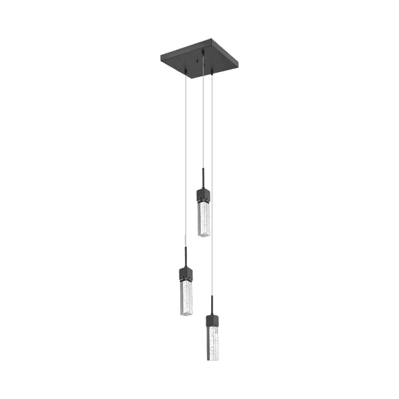 Vivio Lighting Pixi Modern 3-Light Integrated LED Matte Black Rectangle Hanging Pendant Light with Seeded Glass