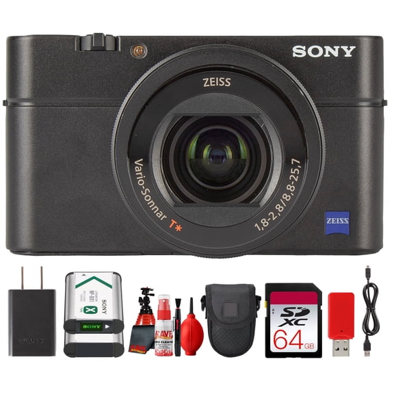 Sony Cyber-shot DSC-RX100 IV Camera DSCRX100M4/B With Soft Bag, Tripod, Additional Battery, 64GB Memory Card, Card Reader , Plus Essential Accessories (International Model)