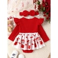 thumbnail image 4 of Elippeo Baby Girl Valentine's Day Outfits 3M 6M 9M 12M 18M Long Sleeve Bear Print Romper Dress with Headband Set Infant Clothes, 4 of 10