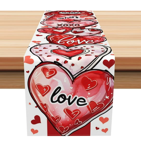 SUNOLIFE Valentine Heart Table Runner Happy Valentine's Day Kitchen Dining Table Decorations 13 x 72 Inch