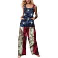 thumbnail image 3 of Sale of The Day Prime Today! JURANMO Women's Jumpsuits 4th of July Outfits Fashion Usa Flag Print Sleeveless Cute Wide Leg Onesie Pants with Pockets Beach Linen Long Romper Blue XL, 3 of 9
