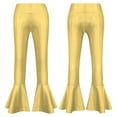thumbnail image 4 of iiniim Kids Girls Shiny Dance Trousers Ruffle Hem Bell-bottom Jazz Dancewear High Waist Long Pants Size 6-16 Gold 10, 4 of 7