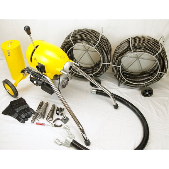 Package Deal BLUEROCK Tools SDS200 2"-8" Sectional Pipe Drain Cleaning Machine Kit 1.5HP 120' Snake Cleaner (x2 60' Cables) - PACKAGE DEAL