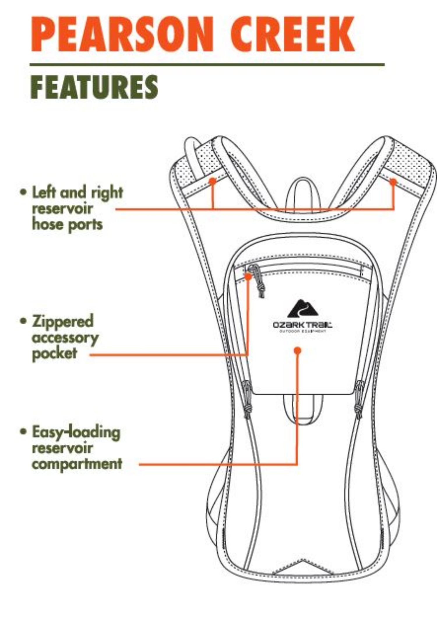 Ozark Trail Pearson Creek 2 Ltr Hydration pack, with 2-Liter Reservoir, Gray, Unisex, Backpacking