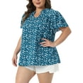 thumbnail image 4 of Agnes Orinda Women's Plus Size Floral Tops Ruffle V Neck Double Short Sleeve Summer Casual Blouse 3X Blue, 4 of 6