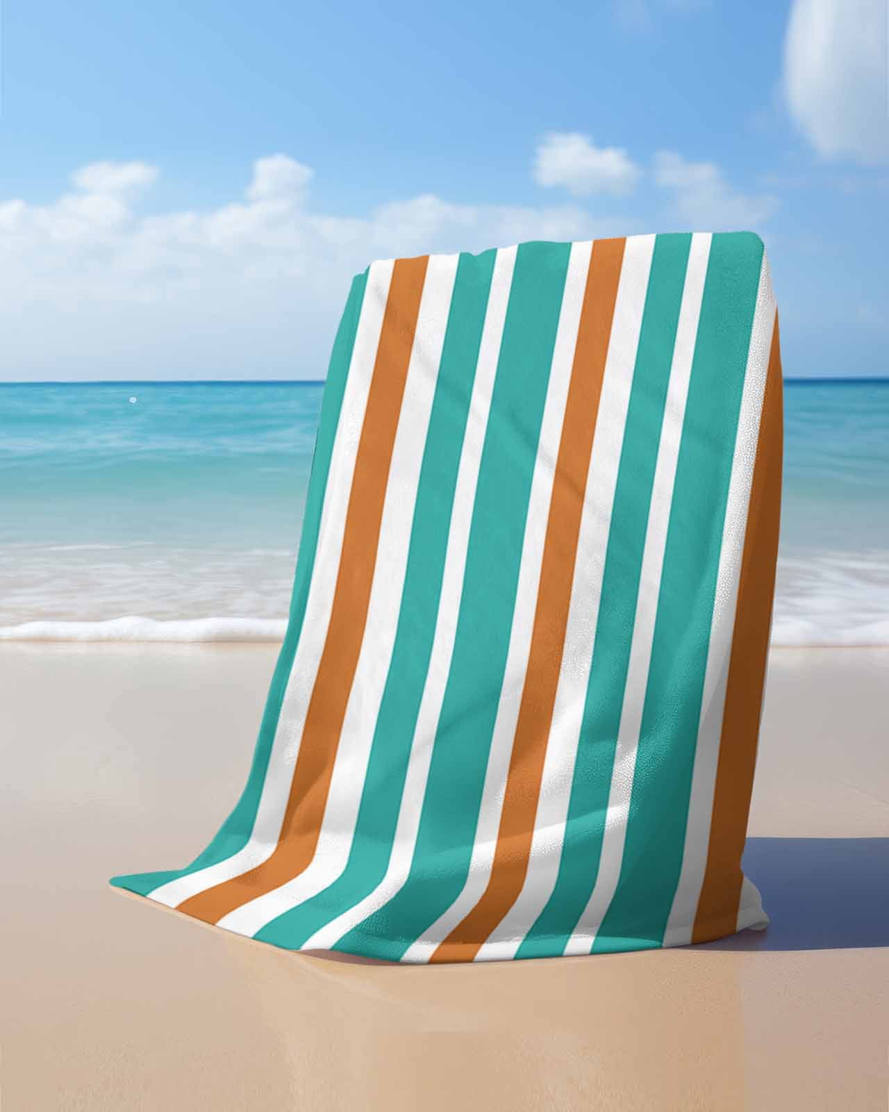 Turquoise Orange Striped Beach Towels Oversized Super Absorbent,Modern White Abstract Art Aesthetics Lightweight Bath Towel Quick Dry Sets For Bathroom/Pool/Rv Camping/Beach Play/Gym Room 31"x62"