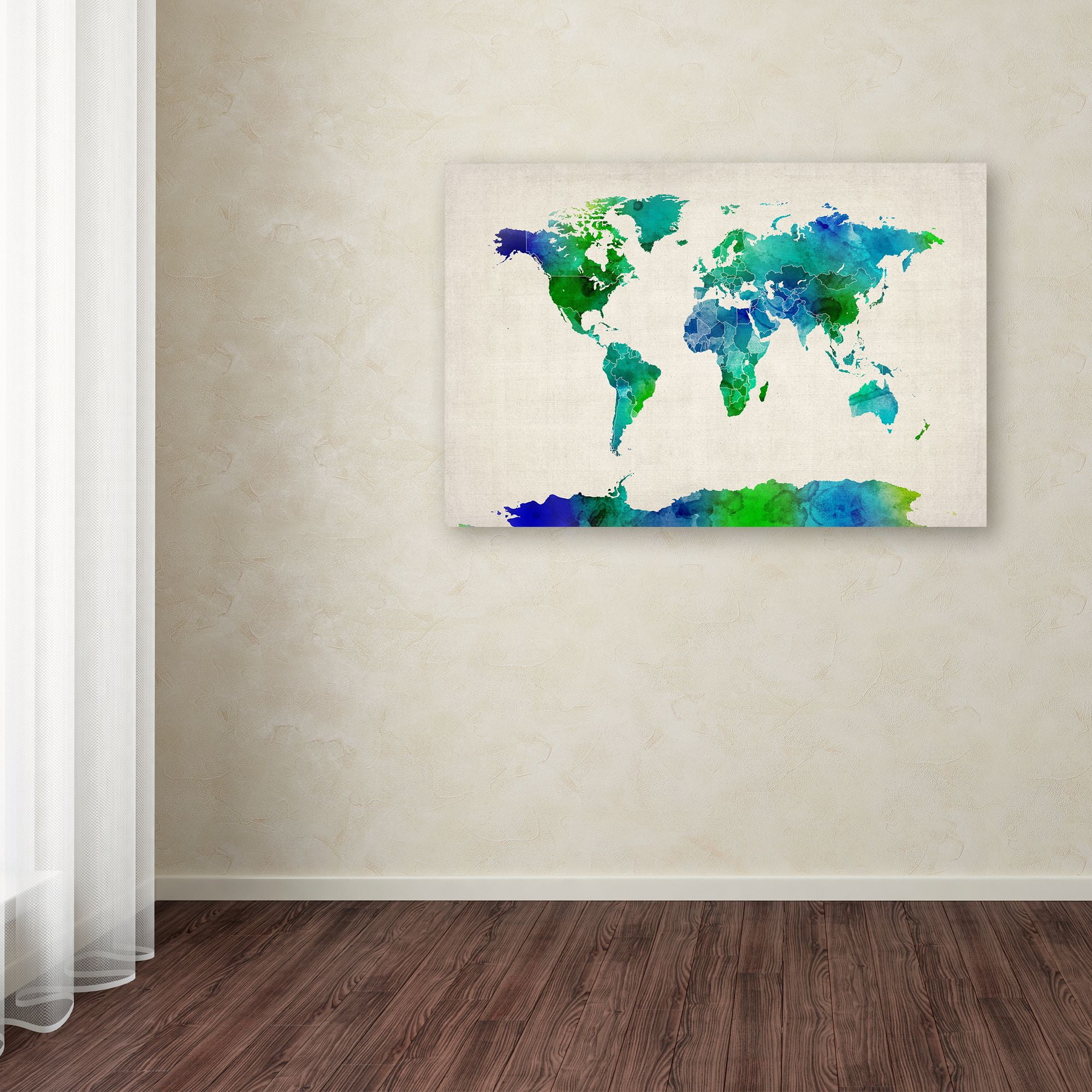 Trademark Fine Art "Watercolor Map of the World" Canvas Art by Michael Tompsett