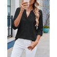thumbnail image 4 of Womens V Neck Casual Hollow Out Eyelet Embroidered Blouses Shirts Beach Cover Up Tops Dressy Black XL, 4 of 8