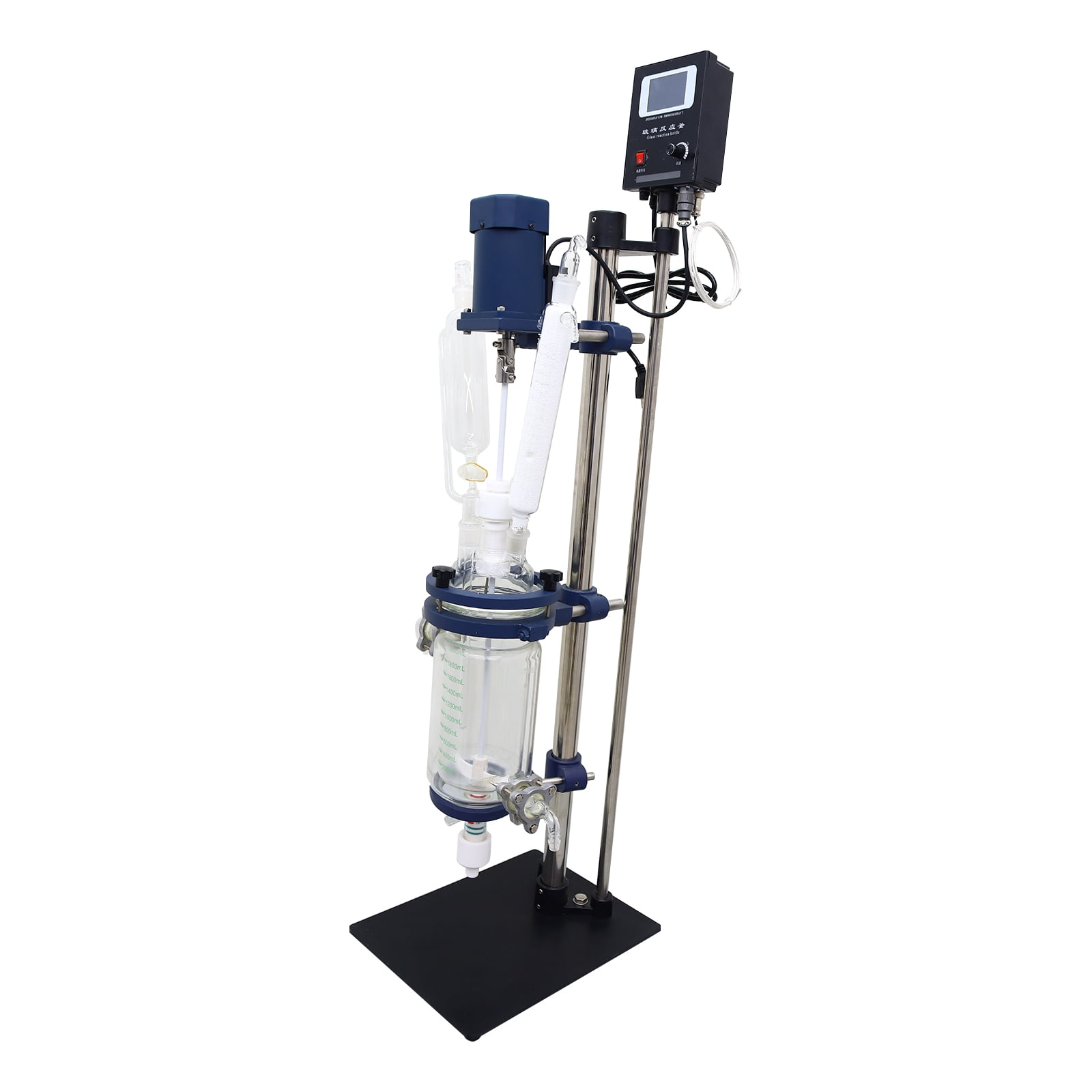 INTSUPERMAI 2L Glass Reactor Lab Reactor Double Jacketed Digital Display