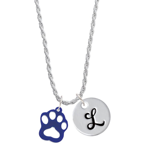 Delight Jewelry Acrylic Small Paw Blue Silvertone Script Initial Disc - L - Charm Necklace, 20"+3"