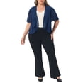 thumbnail image 2 of Agnes Orinda Plus Size Cropped Cardigan for Women Short Sleeve Open Front Lightweight Sheer Shrug 2X Navy Blue, 2 of 6