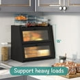 thumbnail image 3 of Black Bread Box, Double Layer Large Bread Box for Kitchen Counter, Bamboo Bread Storage Container with Wavy Acrylic Transparent Door, 3 of 8