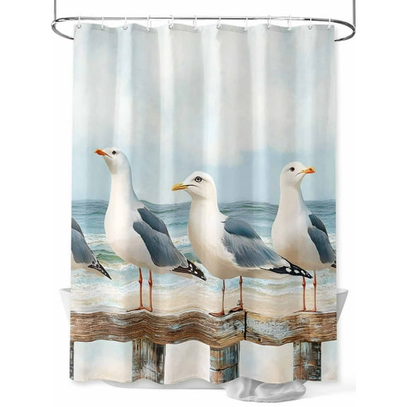 Fsddascl Coastal Seagull Shower Curtain Set - Long 72" x 84" Washable Bathtub Curtain with 12 Hooks, Summer Beach Ocean Bird Watercolor Waterproof Fabric Stall Shower Curtains for Bathroom/Bathtub