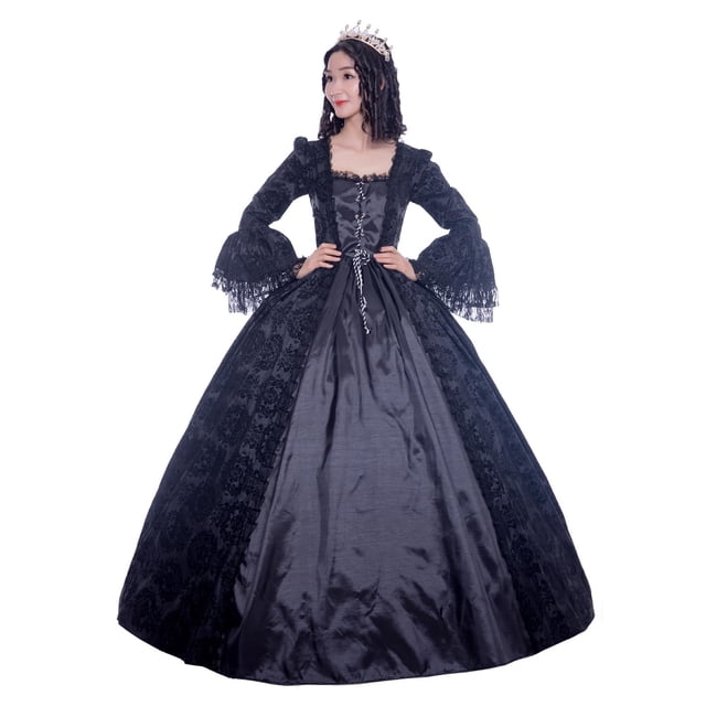 CountryWomen 18th Century Women's Rococo Ball Gown Victorian Masquerade Theme Costumes(Black1, M)