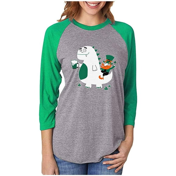 Tstars Womens Gift for St Patricks Day Leprechaun Dragon Beer St Patricks Day Shirts Gift for Her Irish Shirt Pride Proud Irish 3-4 Women Sleeve Baseball Jersey Shirt
