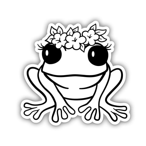 Cute Frog Lovely Floral - 3" Vinyl Sticker - For Car Laptop Water Bottle Phone - Waterproof Decal