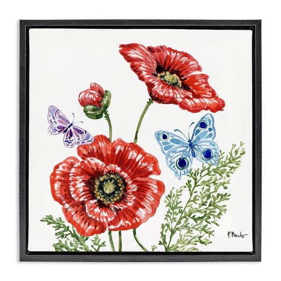 Stupell Industries Brushstroke Poppies & Butterflies Black Framed Floater Canvas Wall Art, design by Paul Brent, 18 x 18