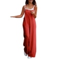 thumbnail image 2 of Usmixi Jumpsuits for Women Dressy Casual Loose Wide Leg Comfy Spaghetti Strap Long Jumpsuits Overalls with Pocket Summer Square Neck Sleeveless Solid Maxi Formal Rompers Red xxl, 2 of 4