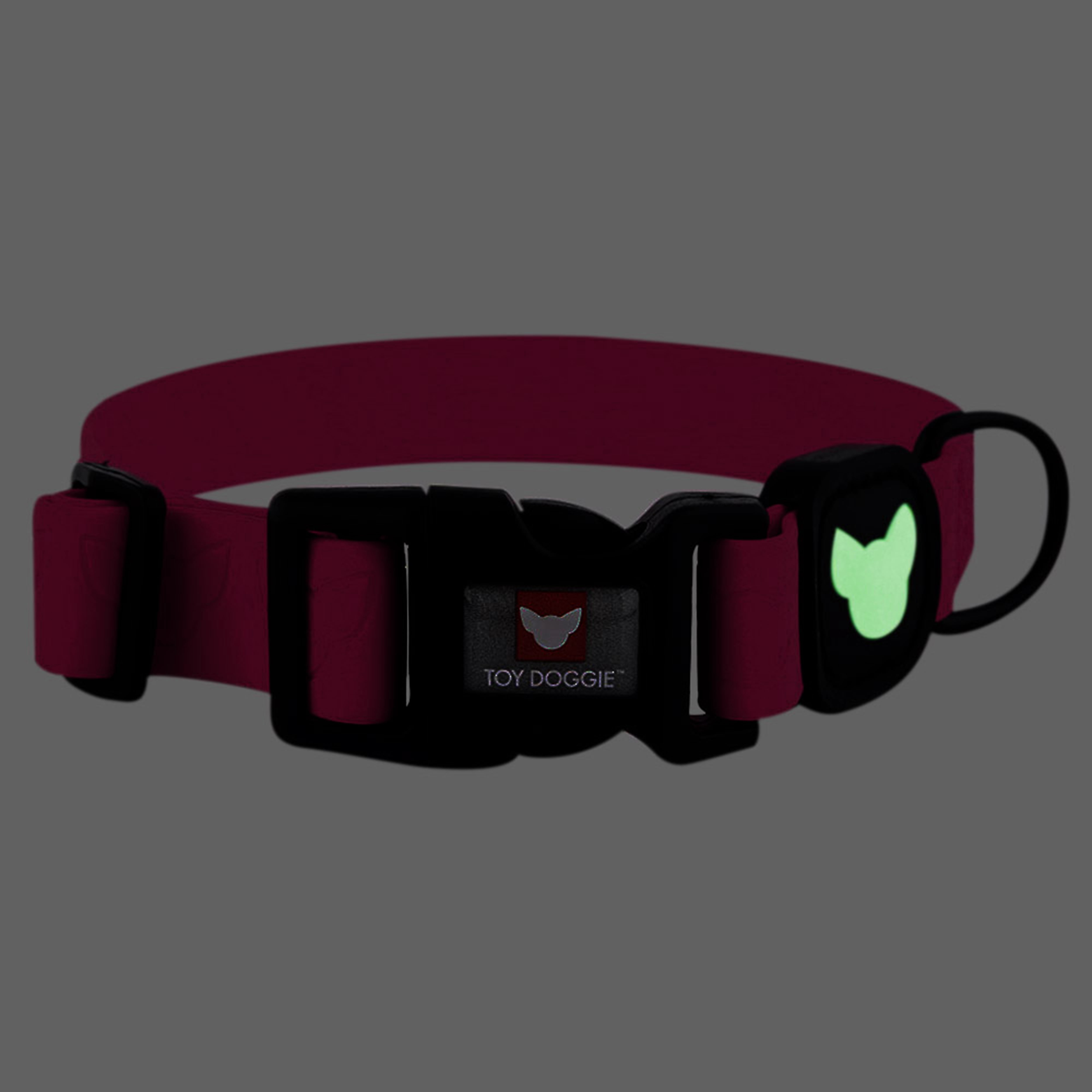 Glow in the Dark Waterproof 5/8" Wide Dog Collar - Hot Pink XS for Cats & Small Dogs, from Toy Doggie Brand - Adventure Proof Collection