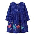 thumbnail image 1 of AQUARIVE Robes d'Été pour Enfants Filles Imprimé Mignon Col Rond Manches Longues Robe Fluide Ligne A Texture Coupe Décontractée Robe Fille Bleue 12-18 m, 1 of 8