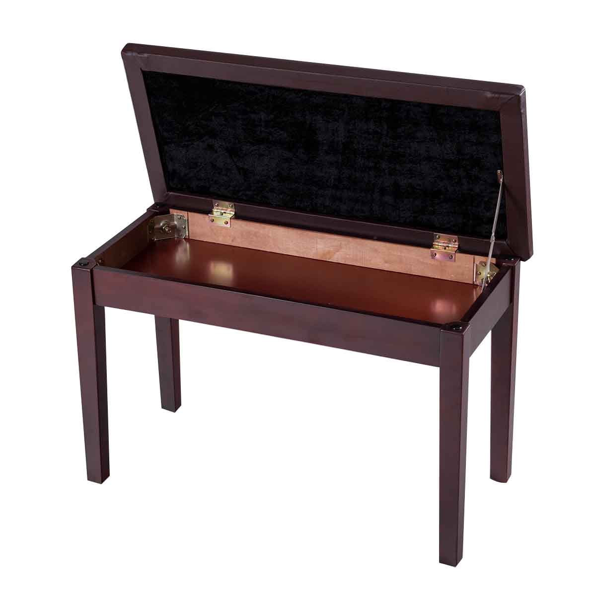 Topbuy PU Leather Piano Bench Solid Wood Padded Double Duet Keyboard Seat with Storage Box Coffee