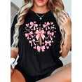 thumbnail image 1 of A Valentine'S Day Pink Bow Printed Round Neck T-Shirt, Cross Print Short-Sleeved T-Shirt, Four Seasons Can Wear Women'S Top, Valentine'S Day Gift Tee For Adult, Men, Women, Teen, Teenager, Adolescent, 1 of 8
