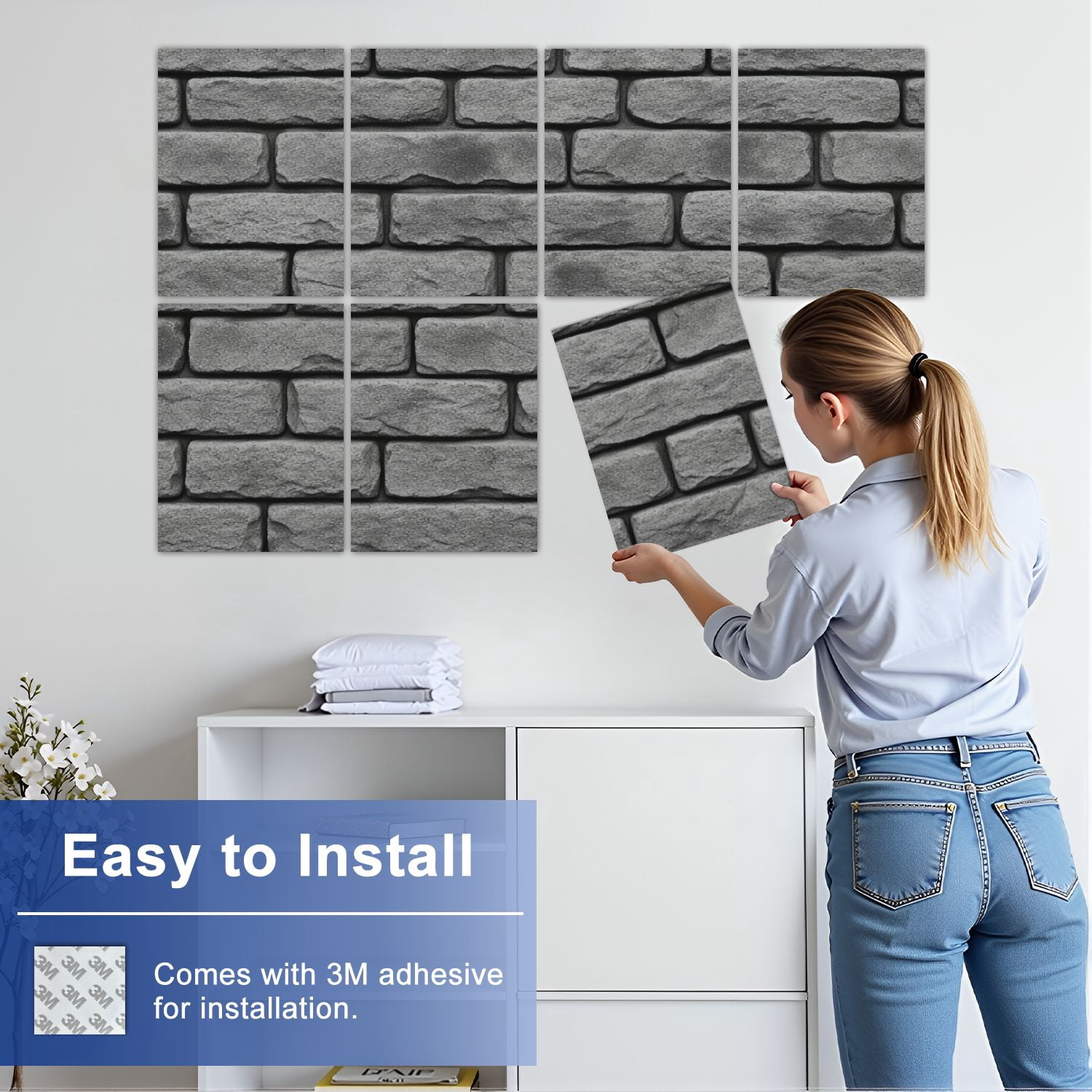 8 Pack Art Acoustic Panels Sound Absorbing Gray Vintage Brick Wall Rough Surface Decorative Soundproof Wall Panels Self Adhesive for Nursery Game Room Bedroom 48"x32"