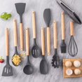 thumbnail image 2 of Wooden Handle Silicone Kitchenware 11-Piece Set High Temperature Resistant Kitchen Tools Non-Stick Spatula Spoon 12-Piece Kitchen Set, 2 of 3