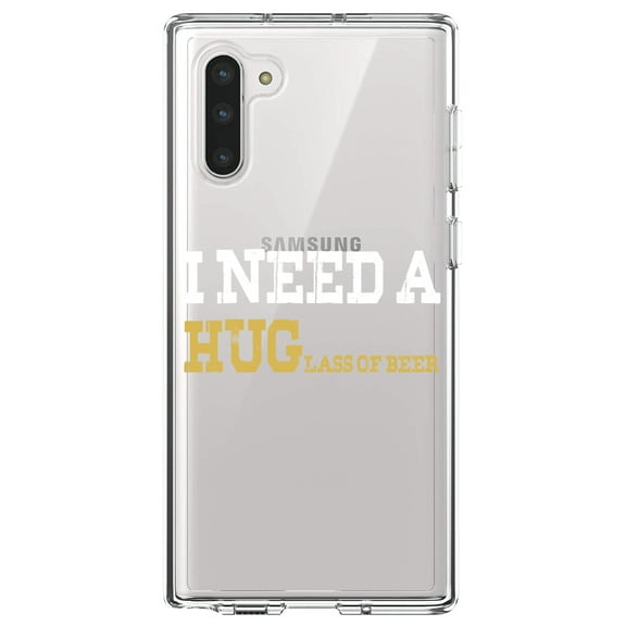 DistinctInk Clear Shockproof Hybrid Case for Samsung Galaxy Note 10 (6.3" Screen) - TPU Bumper Acrylic Back Tempered Glass Screen Protector - I Need a HUGlass of Beer
