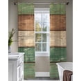 thumbnail image 4 of Farmhouse Dark Sage Green Brown Sheer Curtains 63 Inch Length 2 Panels Set for Living Room/Bedroom, Vintage Wooden Striped Kitchen Curtains Grommet Semi-Sheer Curtains Window Treatments 42"x63"x2, 4 of 7