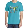 thumbnail image 2 of Wild Bobby,Long Horn Cow Skull Floral Mosaic, Streetwear, Garment-Dyed Washed Look Short Sleeve T-Shirt, Blue Lagoon, Small, 2 of 3