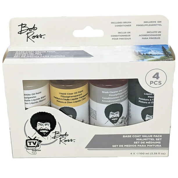 Bob Ross Base Coat Value 4Pack (Liquid White, Black, Clear + Brush