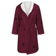 thumbnail image 4 of Women's Star Print Fleece Bathrobe, Long Length Plush Robe, Soft Cozy Loungewear, Knee Length Gown with Pockets, Comfortable Spa Style Robe for Women Red L, 4 of 5