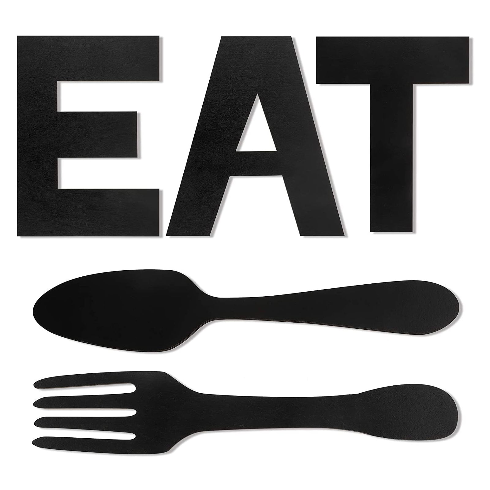 EAT Letter Sign Black Fork Spoon Wall Hanging Sign,Large Wooden Letters for Kitchen Sign Dinning Room Restaurant Coffee Shop Wall Mounted Decoration