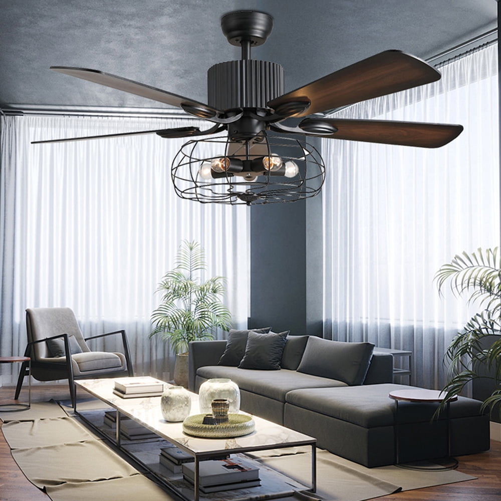 Kepooman 5 Leaves Ceiling Fan with Lights, 64W 52 Inch LED Ceiling Fan Lamp With Remote Control, Matte Black Kepooman 5 Leaves Ceiling Fan with Lights, 64W 52 Inch LED Ceiling Fan Lamp With Remote Control, Matte Black