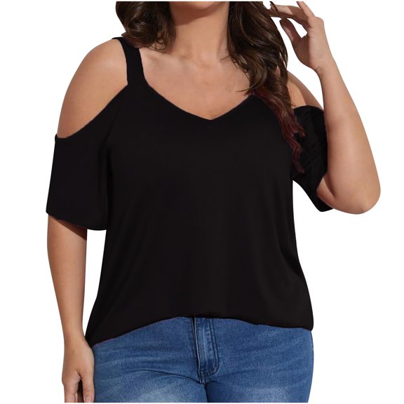 Otvok Womens Solid Color Shirt Short Sleeve Crewneck Basic Plus Size Blouse Summer