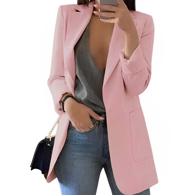 sweethay Ropa Liso Clásico Vestido de manga larga Sencillo Traje amigable con la piel Mujer Primavera Verano Ocio Cita de viaje diario Abrigos y chamarras Rosa METRO