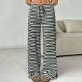 thumbnail image 4 of ABATAB Women's Summer Pants Summer Wide Leg Lounge Ribbed Pants Drawstring Elastic Waist Comfy Striped Trendy Clothes, 4 of 6