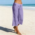 thumbnail image 5 of ShomPort Casual Capris for Women Cotton Linen Summer Low Waist Drawstring Wide Leg Capri Pants Vacation Beach, 5 of 7
