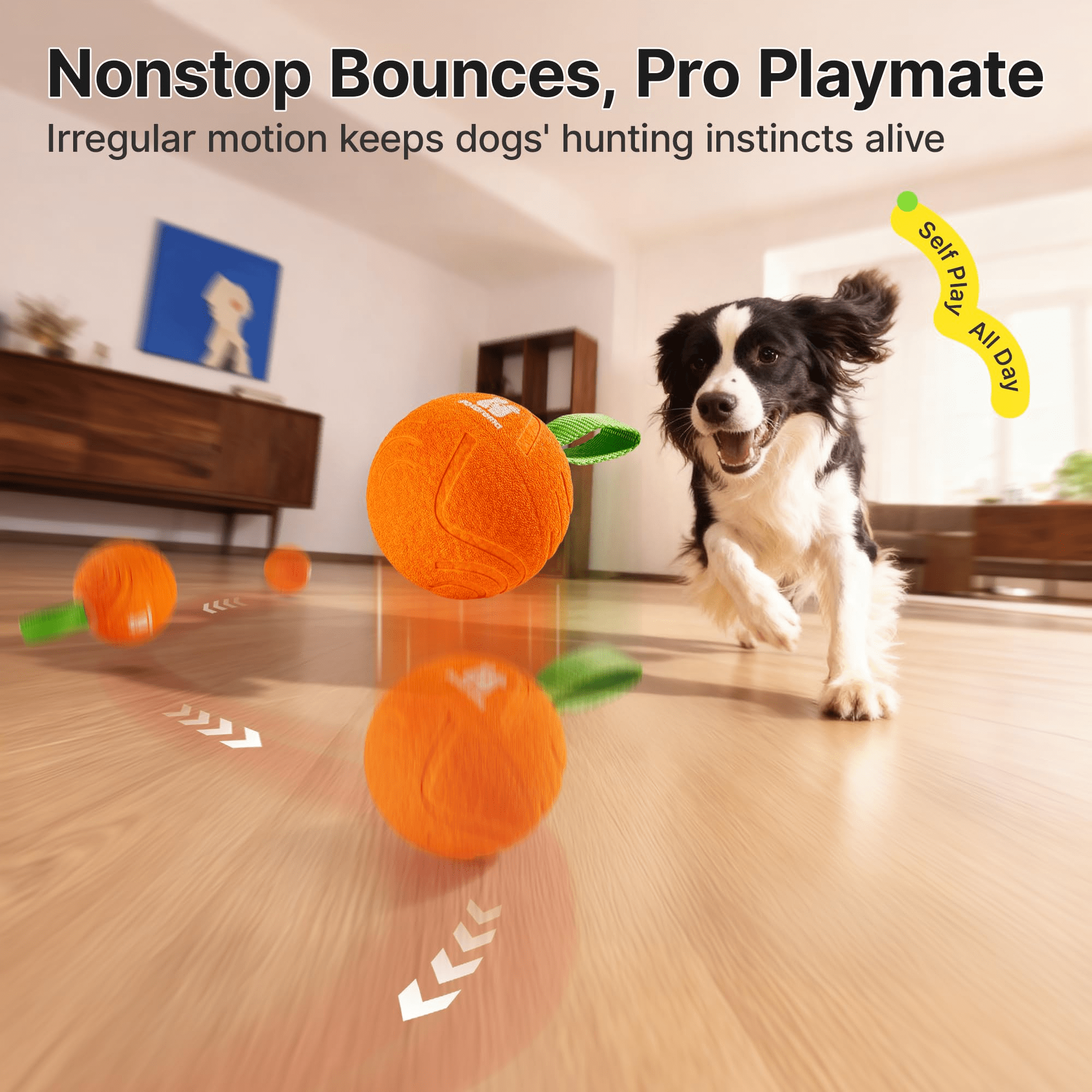 Potaroma Interactive Dog Ball Toy with Rope, 3 Mode Motion Activated Usb Bouncing Ball, Durable E-TPU, 3.2 Inch for Medium Large Dogs