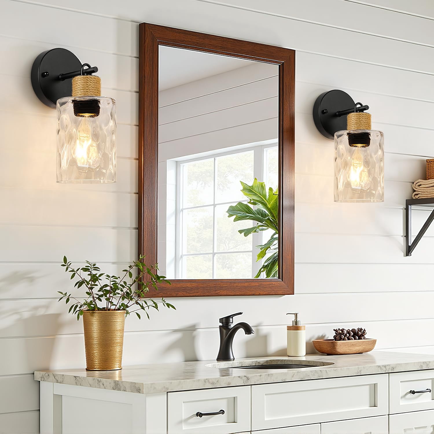 Set Of 2 Wall Sconces For Bathroom  Coastal Modern Vanity Lights With Clear Glass Shade Black Lamp Mirror Kitchen Living Room Hallway Cabinet Porch