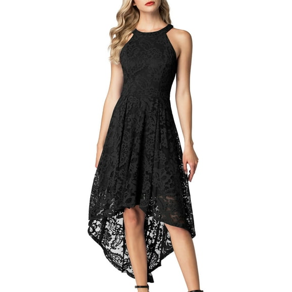 Dressystar Women Halter Floral Lace Cocktail Party Dress Female Knee Length Bridesmaid Dress