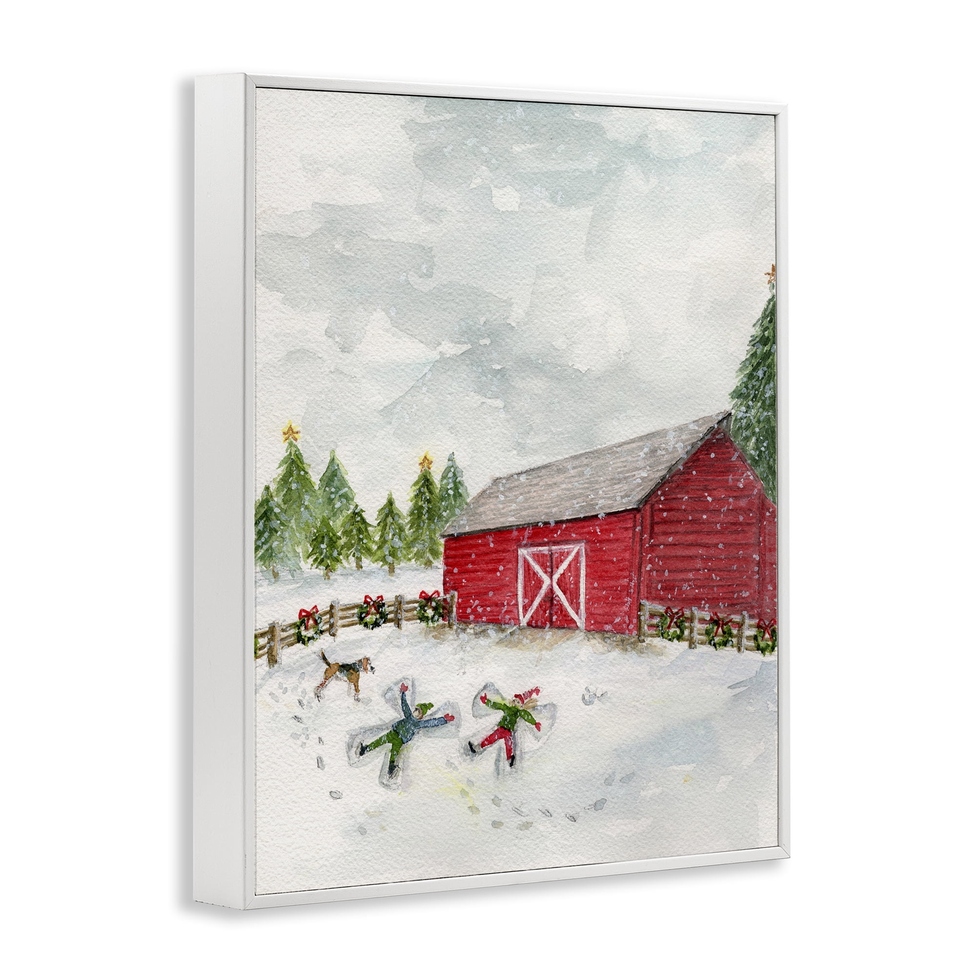 Stupell Industries New England Snow Angels Holiday Painting White Framed Art Print Wall Art, 16 x 20