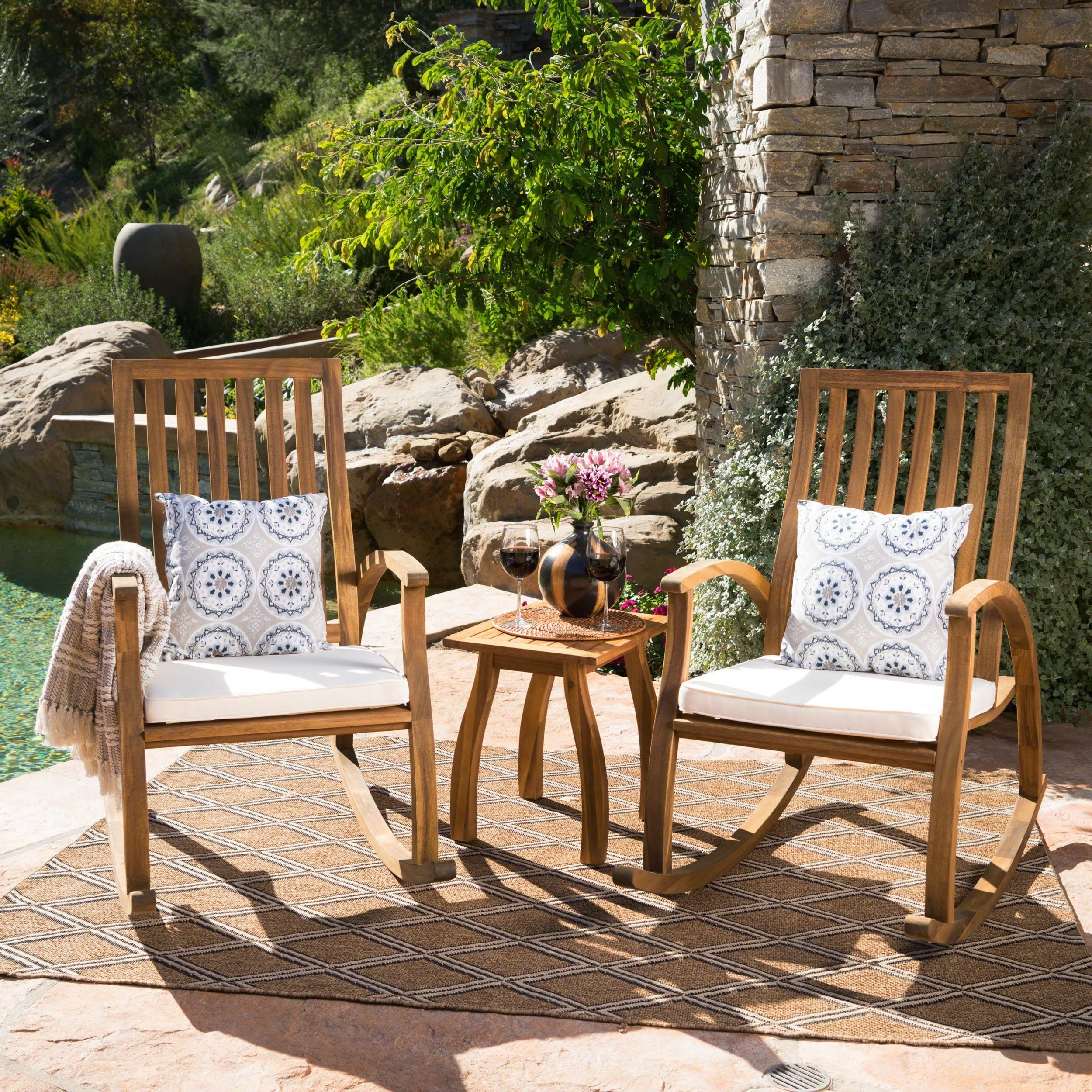 Christopher Knight Home Cayo Outdoor 3piece Acacia Wood Rocking Chair