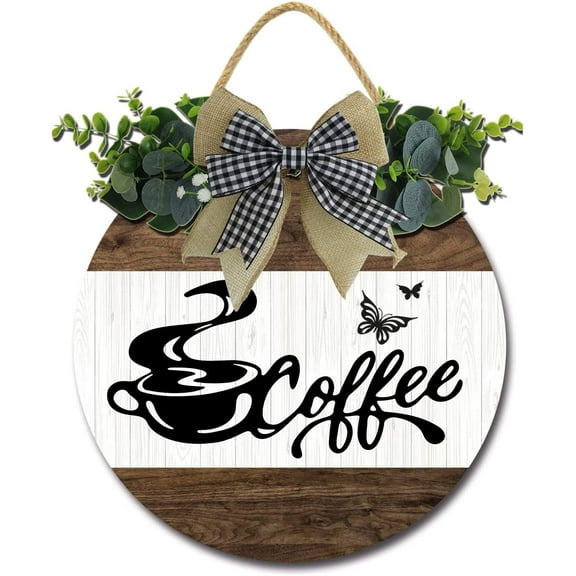 Eveokoki 12" Coffee Bar Decor Sign Farmhouse Wall Decor ，Wooden Round Retro Rustic Coffee Bar Decor Coffee Lover Coffee Station Decor Home Office Kitchen