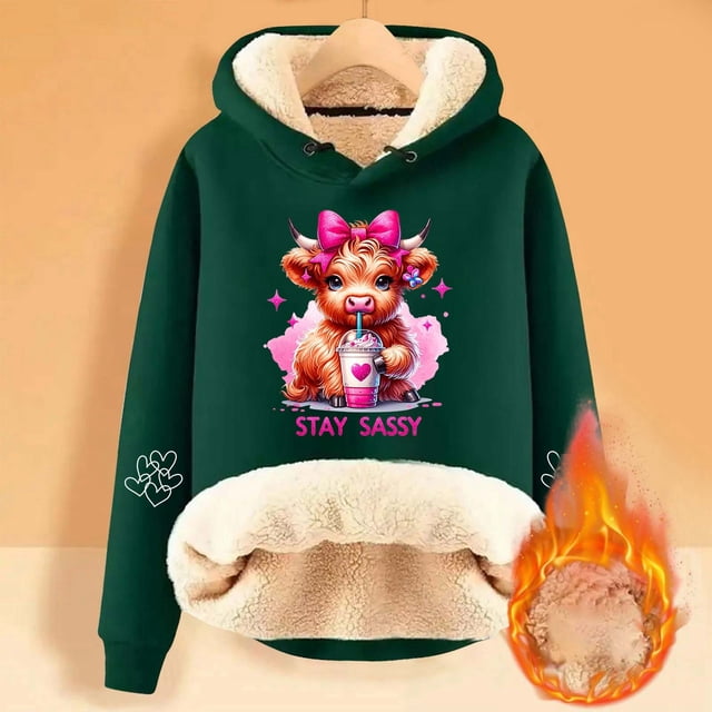 TINZ Ladies' Cattle Winter Thick Warm Warm Solid Color Color Lamb Hoodie Coat Long Sweatshirt Jacket plus Size Jacket Small Womens Sweatshirt
