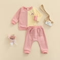 thumbnail image 2 of Baby Girls 2Pcs Fall Clothes Rainbow Print Sweatshirt Long Sleeve Pullover Top Solid Color Trousers, 2 of 7